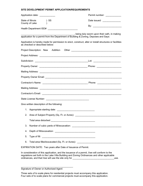 First page of the Site Development Permit Application/Requirements