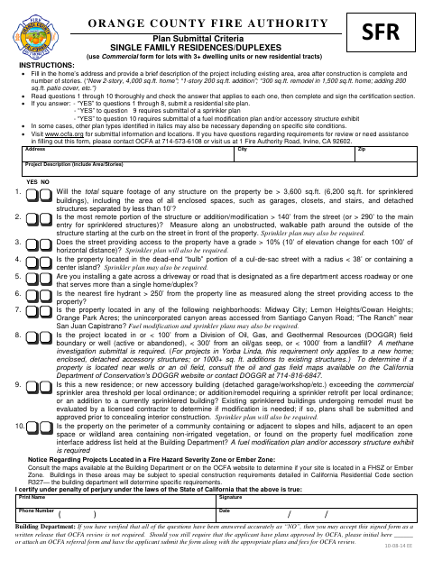 First page of the Plan Submittal Criteria for Single-Family Residences and Duplexes