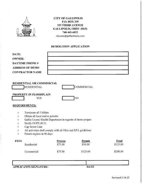 First page of the Demolition Application