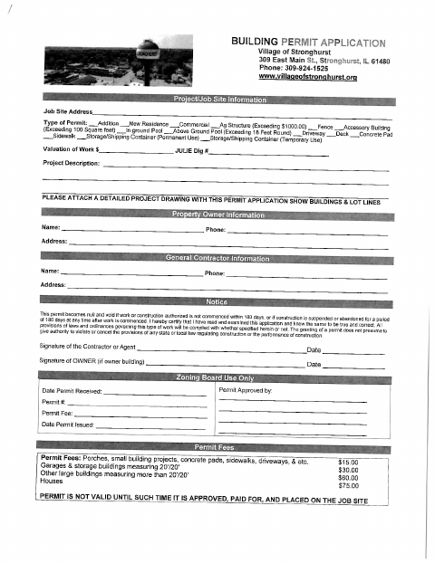 First page of the Building Permit Application