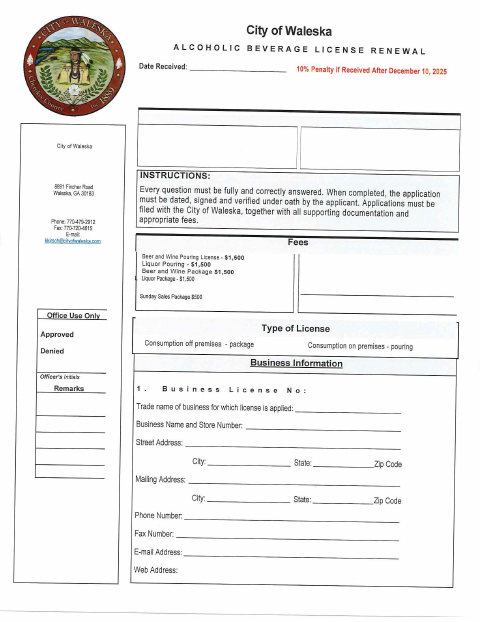 First page of the Alcoholic Beverage License Renewal