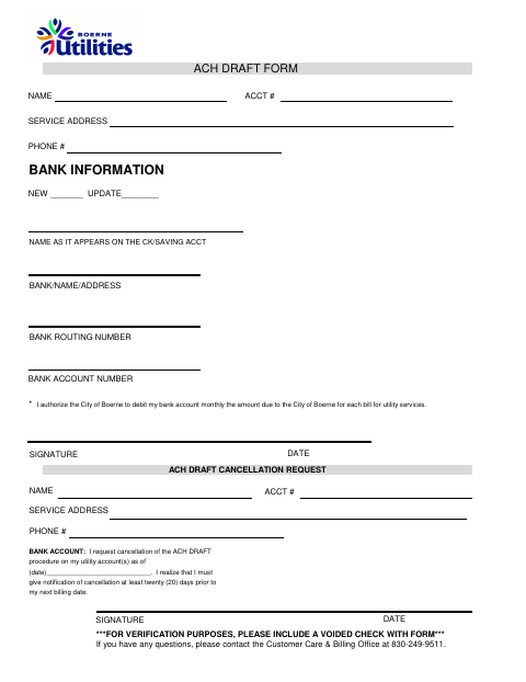 First page of the ACH Draft Form
