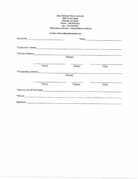 First page of the Water Service Cancellation Form