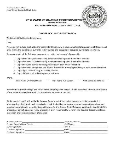 First page of the Owner-Occupied Registration