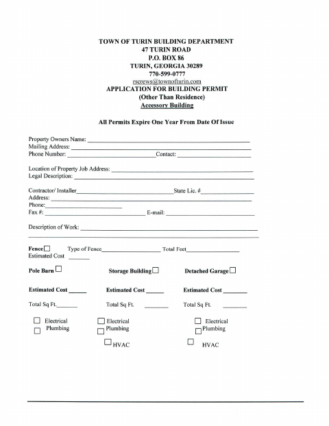 First page of the Building Permit Application for Other Than Residence