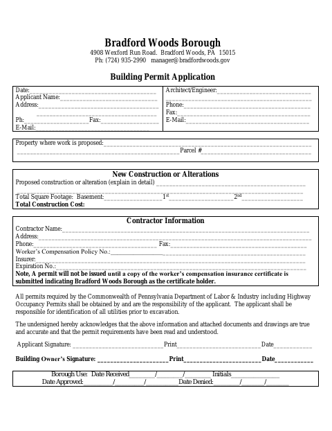 First page of the Building Permit Application