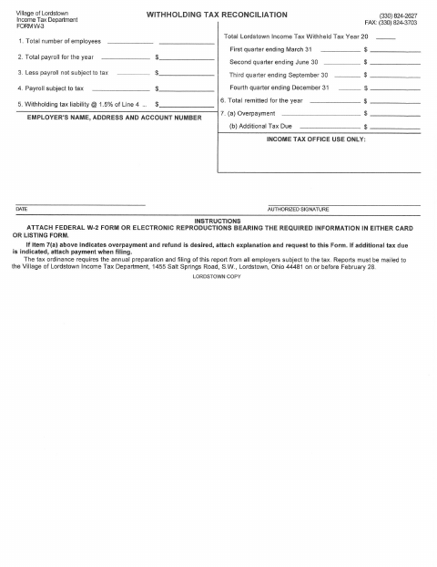 First page of the Withholding Tax Reconciliation