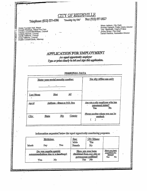 First page of the Employment Application And Background Check Authorization