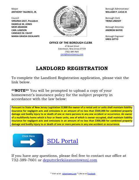 First page of the Landlord Registration