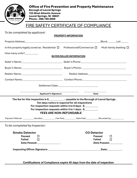 First page of the Fire Safety Certificate of Compliance