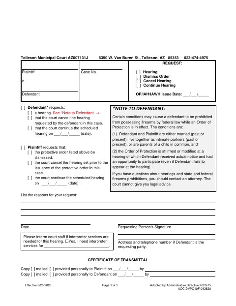 First page of the Municipal Court Request