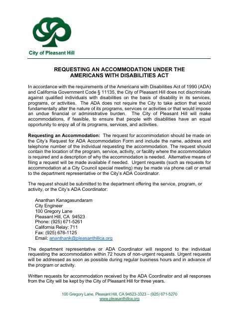 First page of the Request for Accommodation Under the Americans with Disabilities Act
