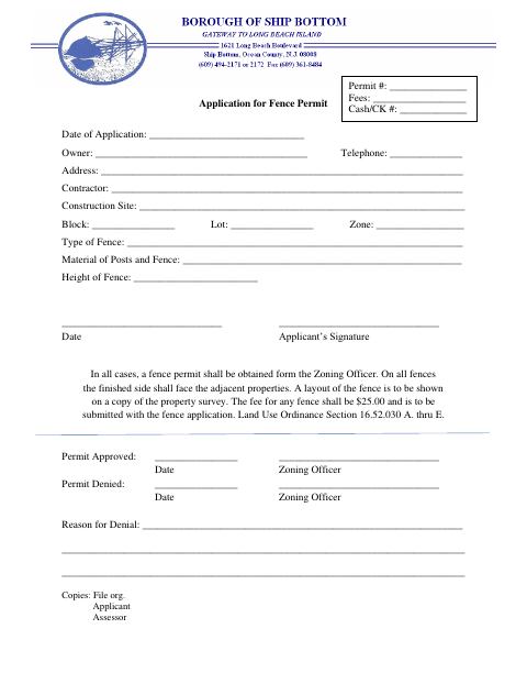 First page of the Fence Permit Application