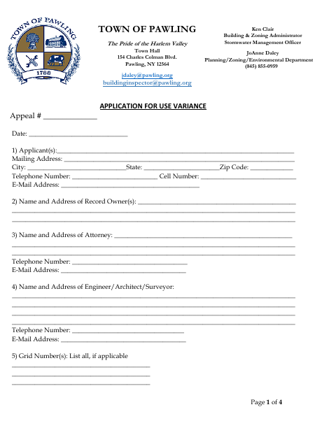 First page of the Application for Use Variance