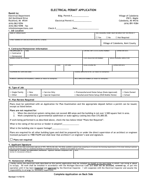 First page of the Electrical Permit Application