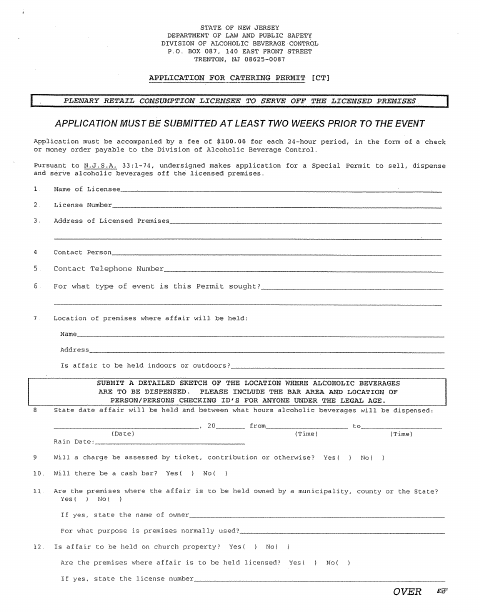 First page of the 1 Day Special Catering Permit Application