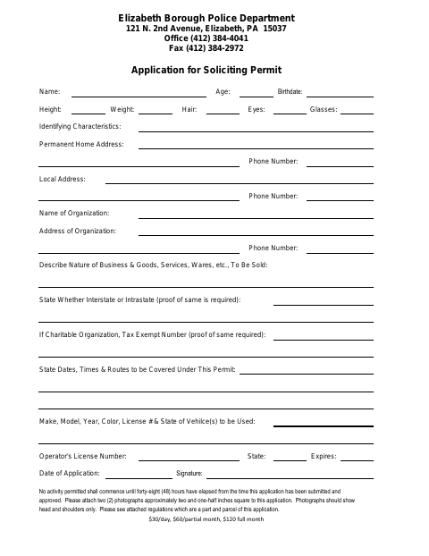 First page of the Soliciting Permit Application