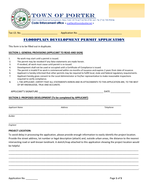 First page of the Floodplain Development Permit Application