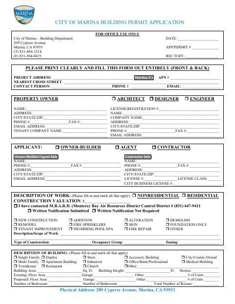 First page of the Building Permit Application