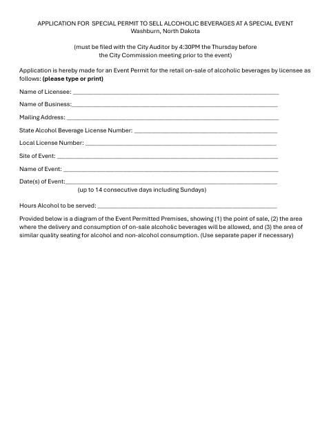 First page of the Special Event Alcohol Permit Application