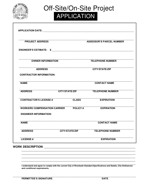 First page of the Off-Site/On-Site Project Application