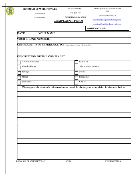First page of the Complaint Form