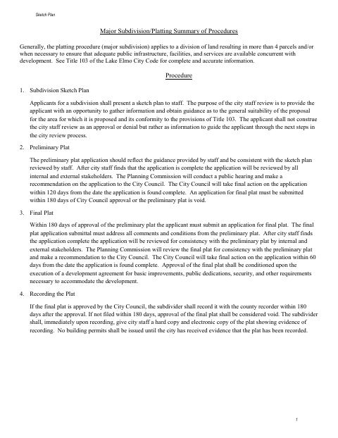 First page of the Subdivision Sketch Plan Application