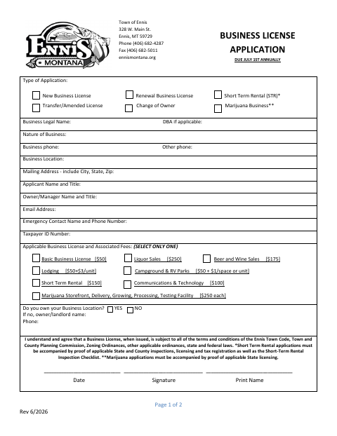 First page of the Business License Owner Representations