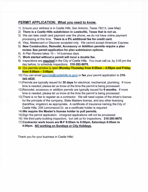 First page of the Building Permit Application