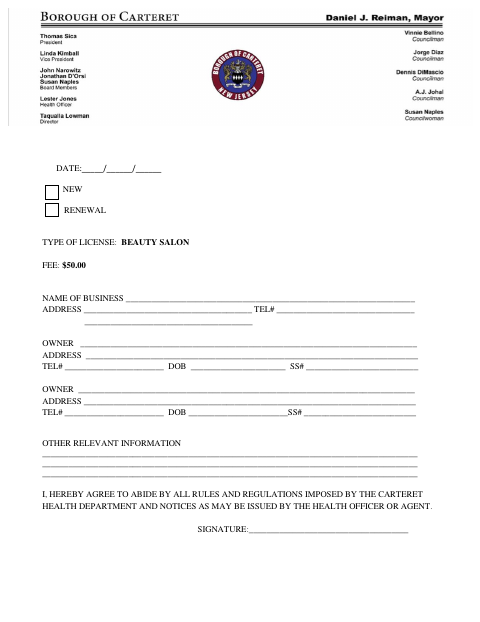 First page of the Beauty Salon License