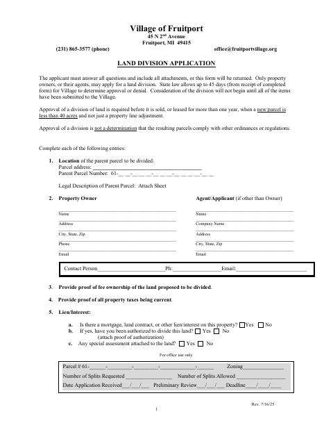 First page of the Land Division Application