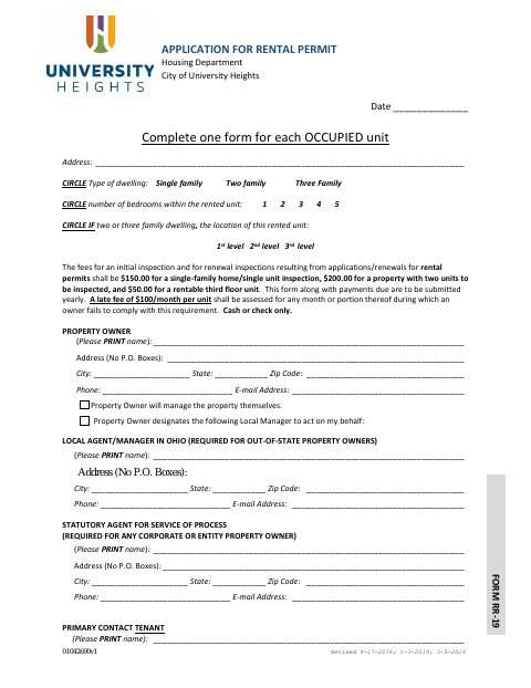 First page of the Rental Permit Application