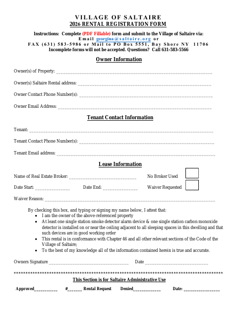 First page of the Rental Registration Form
