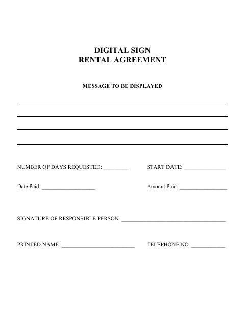 First page of the Digital Sign Rental Agreement