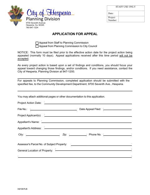 First page of the Application for Appeal