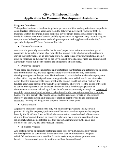 First page of the Application for Economic Development Assistance Program