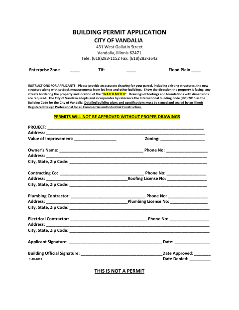 First page of the Building Permit Application