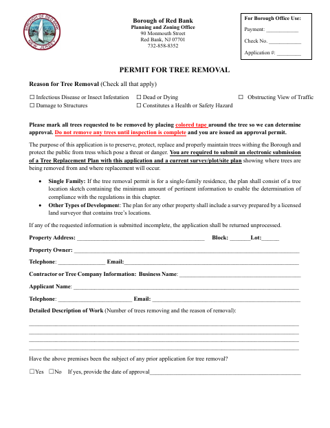 First page of the Permit for Tree Removal