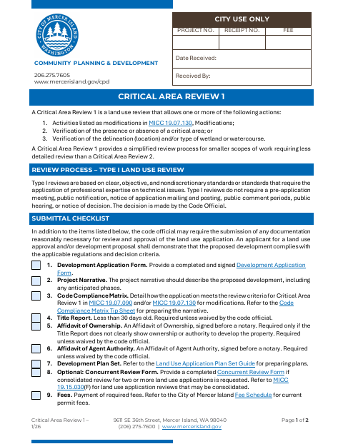 First page of the Critical Area Review 1