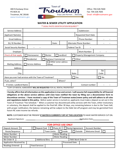 First page of the Water & Sewer Utility Application