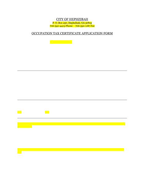 First page of the Occupation Tax Certificate Application