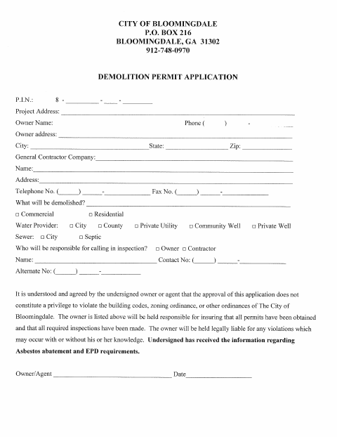 First page of the Demolition Permit Application