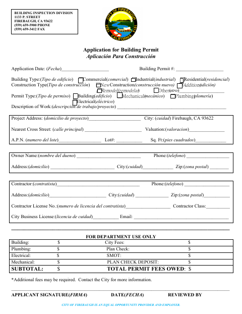 First page of the Application for Building Permit