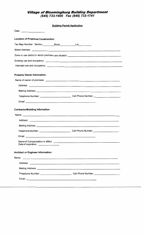 First page of the Building Permit Application