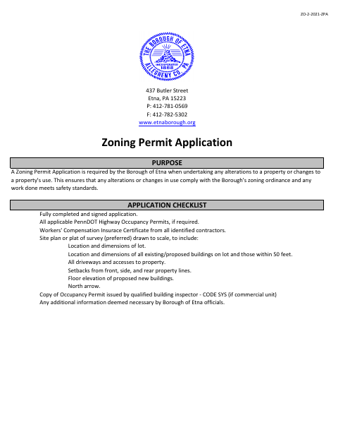 First page of the Zoning Permit Application