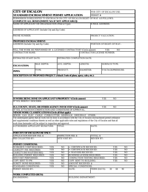 First page of the Encroachment Permit Application