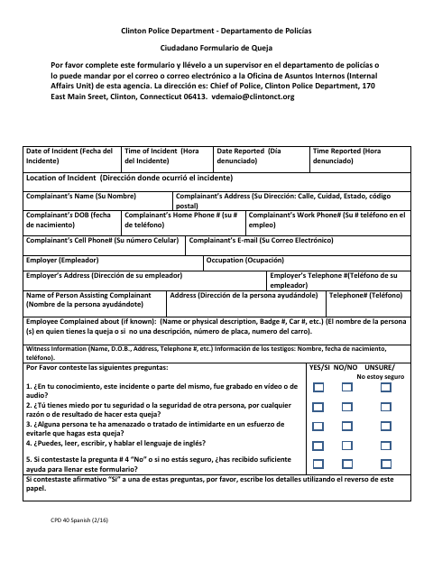 First page of the Civil Complaint Form (Spanish)