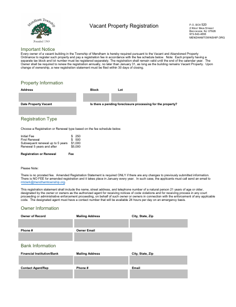 First page of the Vacant Property Registration