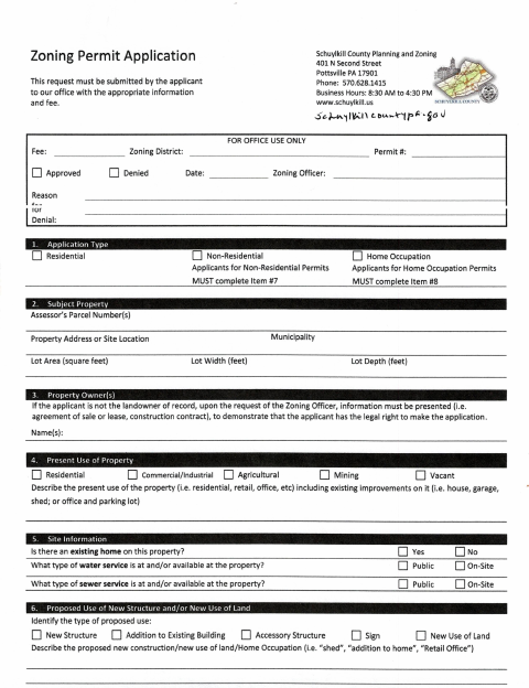 First page of the Zoning Permit Application