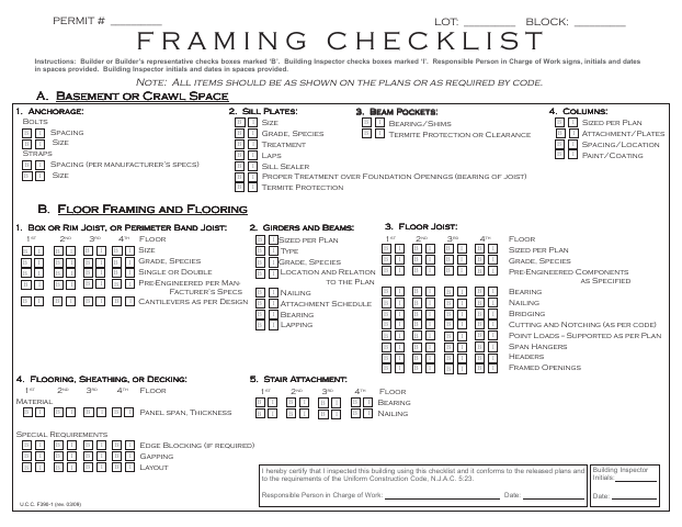First page of the Framing Checklist